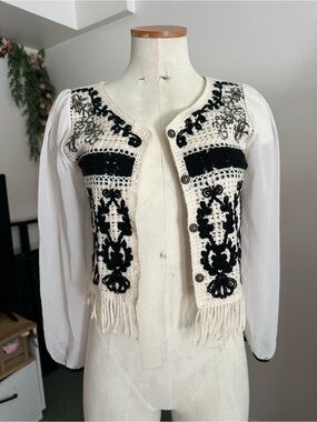 SASA Cream Crochet Vest with Open Knit